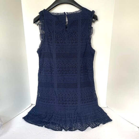 Joie Dress Cotton Ruffle Mini Dress Large Navy Blue Sleeveless Shift Shift Lace - Picture 3 of 12
